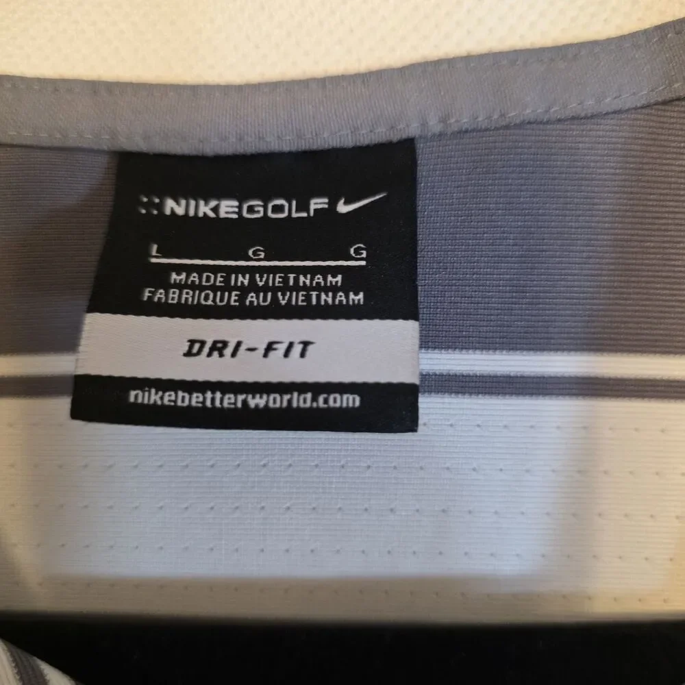 Nike Golf Dri-Fit Moisture Wicking Men's L Gray/White Striped Polo Shirt